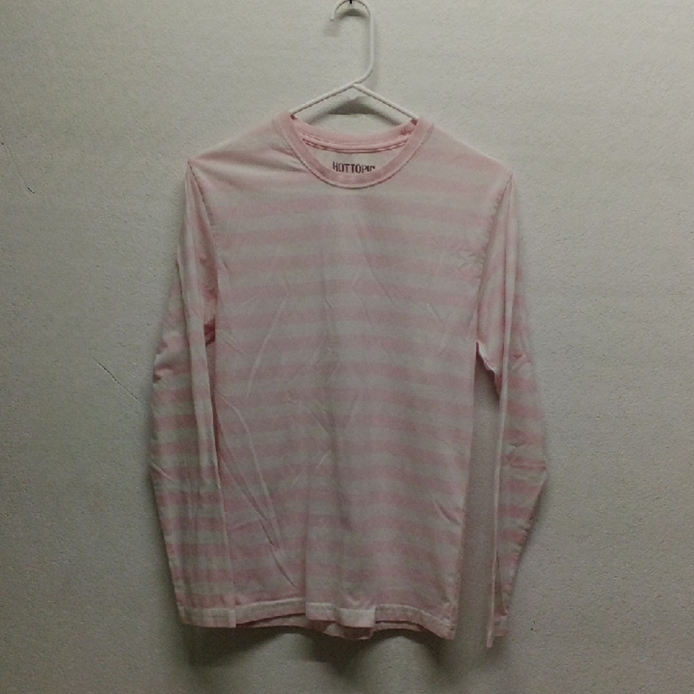 Hot Topic Light Pink And White Striped Long Sleeve Shirt